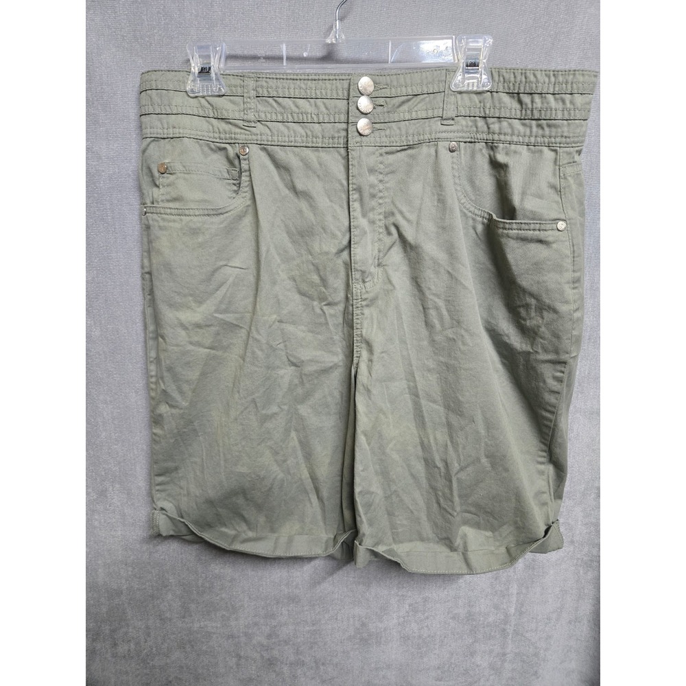 Tahari Womens High Rise Utility Shorts Olive Green Size 14 32 Cuffed Casual
